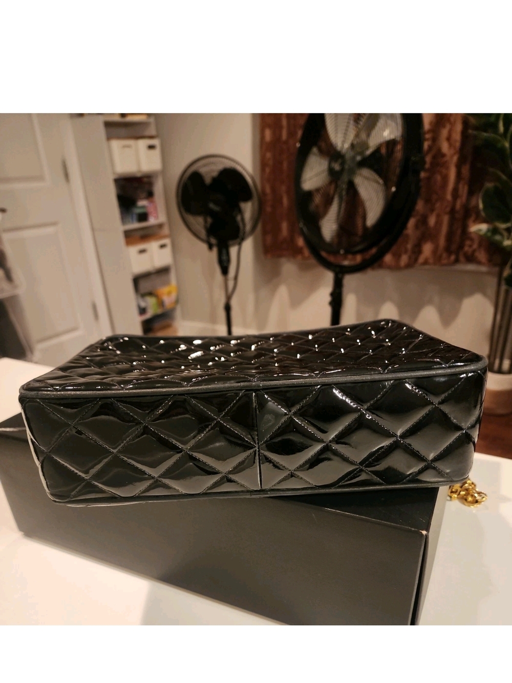 Authentic Vintage Chanel Black Quilted Patent Leather Bag - Picture 8 of 16